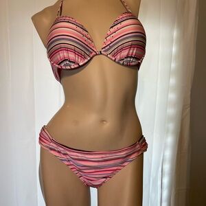 Tahití Striped Pink Bikini Set